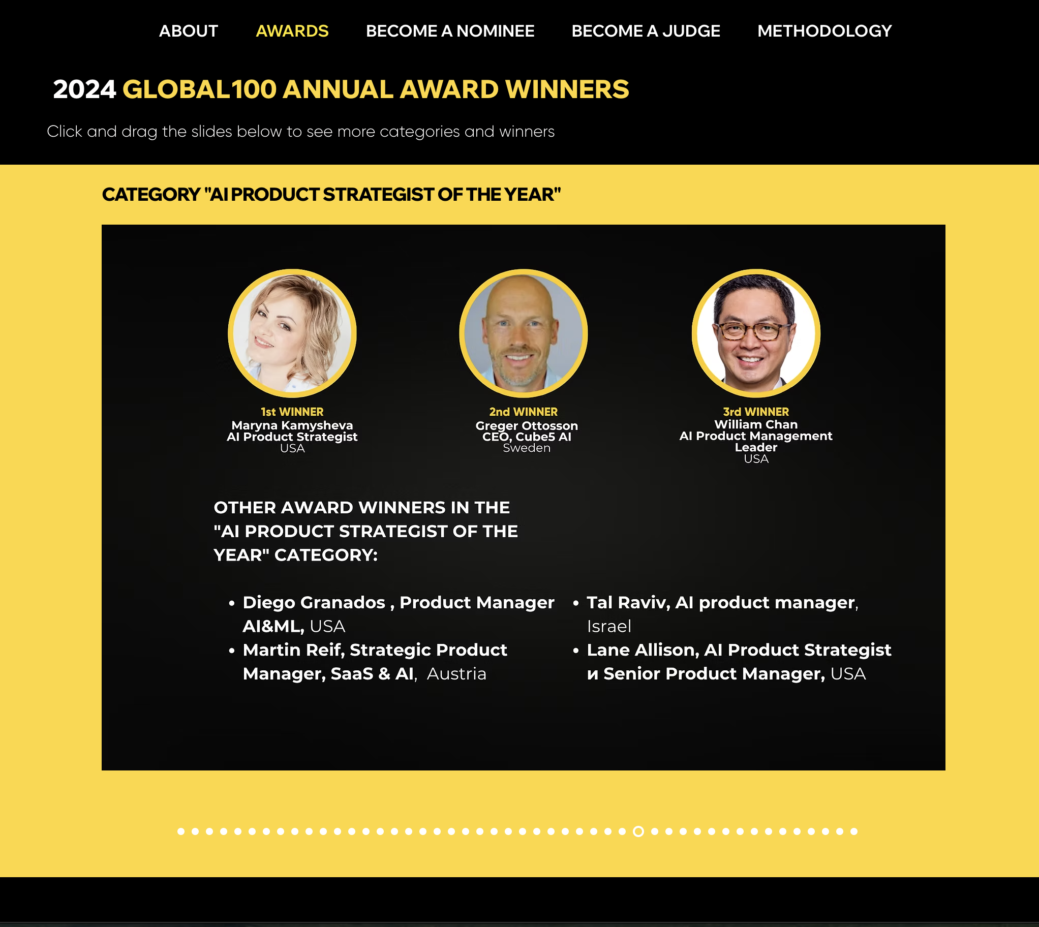 Global100 Awards 2024 — AI Product Strategist of the Year, 1st place: Maryna Kamysheva